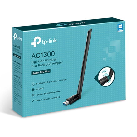 TP-LINK USB klient Archer T3U Plus 2.4GHz a 5GHz, IPv6, 867Mbps, fixní anténa, 802.11ac, 5dBi anténa