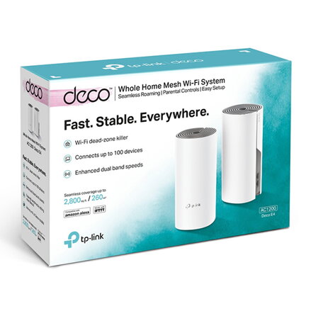 TP-LINK Wifi Mesh kit Deco E4(2-pack) 2.4GHz a 5GHz, přístupový bod, IPv6, 1200Mbps, integrovaná anténa, 802.11ac, 2Pack, ISP, rod