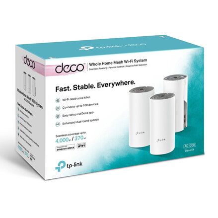 TP-LINK Wifi Mesh kit Deco E4(3-pack) 2.4GHz a 5GHz, přístupový bod, IPv6, 1200Mbps, integrovaná anténa, 802.11ac, 3Pack, ISP, rod