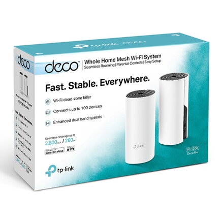 TP-LINK Wifi Mesh kit Deco M4(2-pack) 2.4GHz a 5GHz, přístupový bod, IPv6, 1200Mbps, integrovaná anténa, 802.11ac, 2Pack,síť pro h