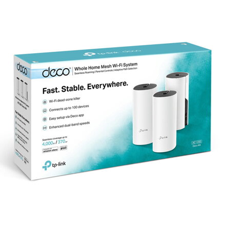TP-LINK Wifi Mesh kit Deco M4(3-pack) 2.4GHz a 5GHz, přístupový bod, IPv6, 1000Mbps, vestavěná anténa, 802.11ac, 3Pack, ISP, rodič