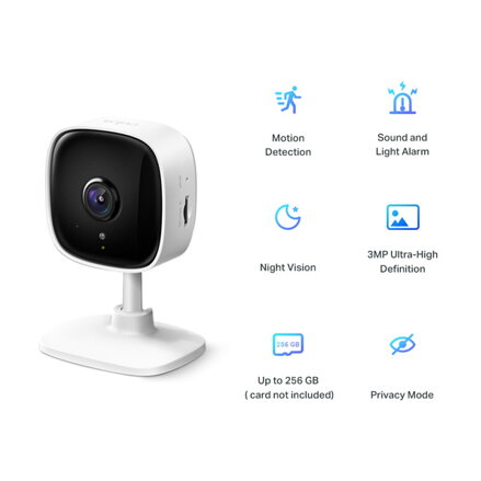 TP-link IP kamera Full HD, Wifi 2.4 GHz, bílá, 3MPx rozlišení, noční vidění, alarm , det. pohybu