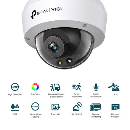 TP-link IP kamera venkovní VIGI C240(4MM), QHD 2560x1440, PoE, bílá, 4MPx rozlišení,barevně snímá, inteligentní detekce
