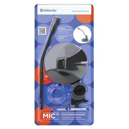 Defender, MIC-117, mikrofon, černý, stolní, kondenzátorový