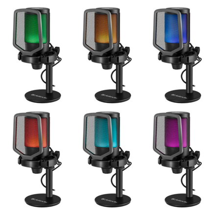 Defender, streamovací mikrofon, IMPULSE GMC 600, ovládání hlasitosti, černý, RGB podsvícený