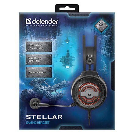 Defender Stellar, herní sluchátka s mikrofonem, ovládání hlasitosti, černá, 2.0, 50 mm měniče typ 2x 3.5 mm jack + USB