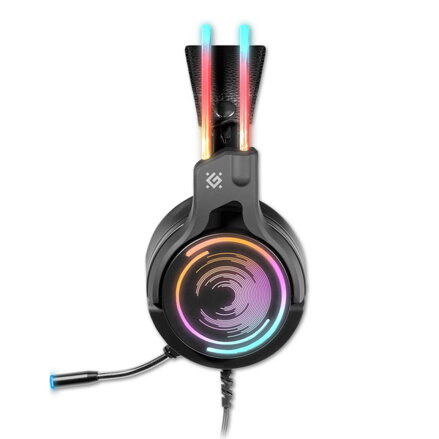Defender Cosmo Pro RGB, herní sluchátka s mikrofonem, ovládání hlasitosti, černá, 7.1 (virtuálně), 50 mm měniče typ USB