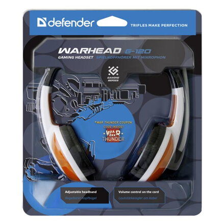 Defender Warhead G-120, herní sluchátka s mikrofonem, ovládání hlasitosti, bílo-červená, 2x 3.5 mm jack