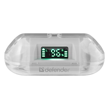 Defender Twins 916, sluchátka s mikrofonem, ovládání hlasitosti, bílá, špuntová, BT 5.0, TWS, nabíjecí pouzdro typ bluetooth