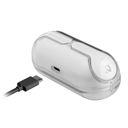 Defender Twins 916, sluchátka s mikrofonem, ovládání hlasitosti, bílá, špuntová, BT 5.0, TWS, nabíjecí pouzdro typ bluetooth
