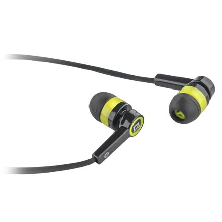 Defender Pulse 420, sluchátka s mikrofonem, bez ovládání hlasitosti, černo-žlutá, špuntová, 3.5 mm jack