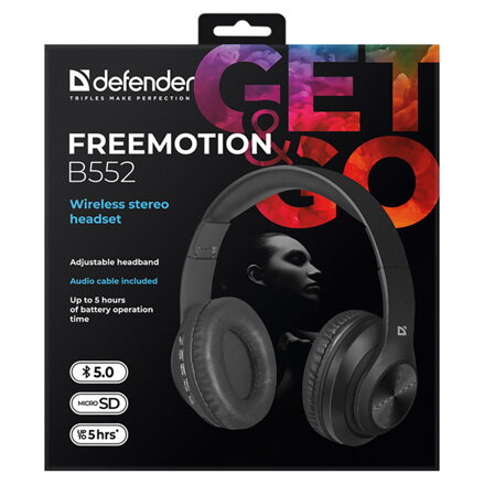 Defender FreeMotion B552, sluchátka s mikrofonem, ovládání hlasitosti, černá, 2.0, 40 mm měniče typ USB