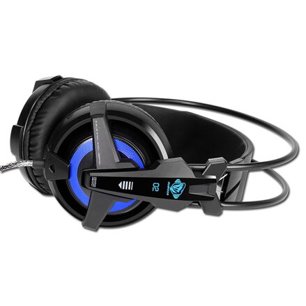 E-Blue Auroza EHS950 FPS, herní sluchátka s mikrofonem, ovládání hlasitosti, černá, 7.1 surround (virtuálně), modré podsv.,vibračn