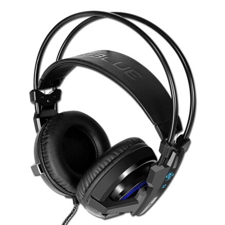 E-Blue Auroza EHS950 FPS, herní sluchátka s mikrofonem, ovládání hlasitosti, černá, 7.1 surround (virtuálně), modré podsv.,vibračn