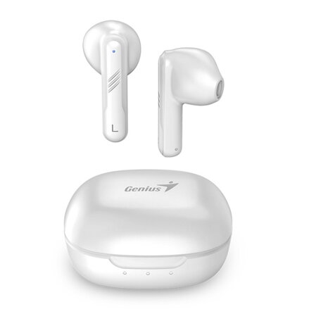 Genius HS-M905BT, mikrofon, přepínání skladeb, bílá, 2.0, s nabíjecí krabičkou, sportovní typ USB-C