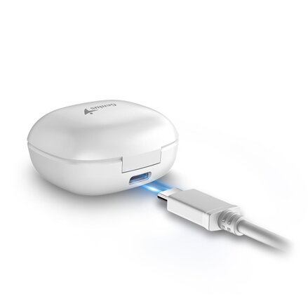 Genius HS-M905BT, mikrofon, přepínání skladeb, bílá, 2.0, s nabíjecí krabičkou, sportovní typ USB-C