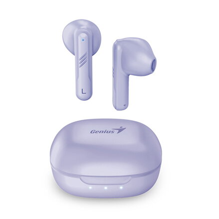 Genius HS-M905BT, mikrofon, přepínání skladeb, fialová, 2.0, s nabíjecí krabičkou, sportovní typ USB-C