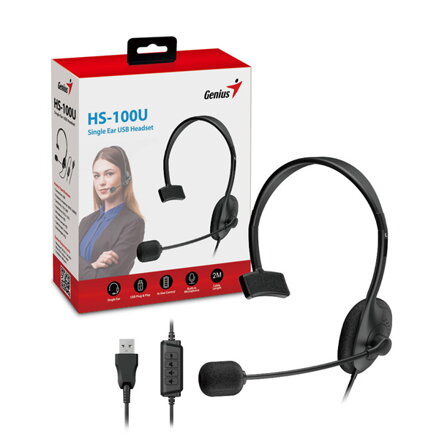 Genius HS-100U, sluchátka s mikrofonem, ovládání hlasitosti, černá, 2.0, náhlavní, USB
