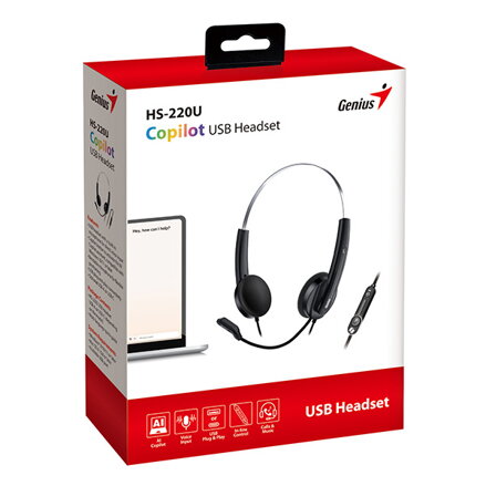 Genius HS-220U AI, sluchátka s mikrofonem, drátováčerná, 2.0, uzavřená, USB - C