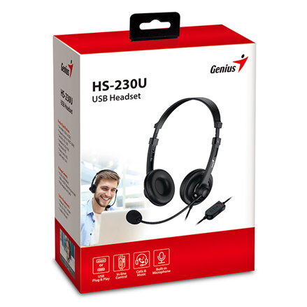 Genius HS-230U USB-C, sluchátka s mikrofonem, ovládání hlasitosti, černá, 2.0, uzavřená