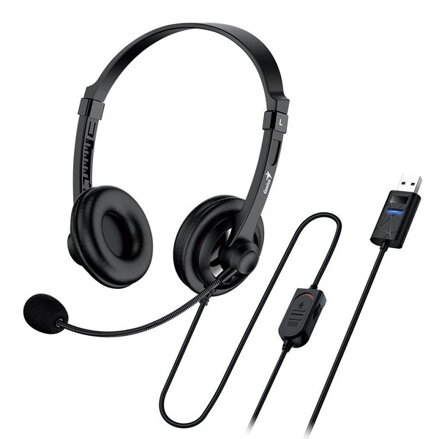 Genius HS-230U, sluchátka s mikrofonem, ovládání hlasitosti, černá, 2.0, uzavřená, USB