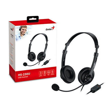 Genius HS-230U, sluchátka s mikrofonem, drátová, černá, USB