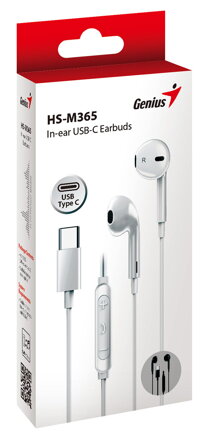 Genius HS-M365, sluchátka s mikrofonem, bílá, 2.0, špuntová, USB Type-C