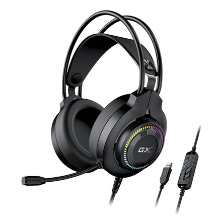 Genius GX GAMING HS-GX580U, sluchátka s mikrofonem, ovládání hlasitosti, černá, herní sluchátka, 50 mm měniče typ USB