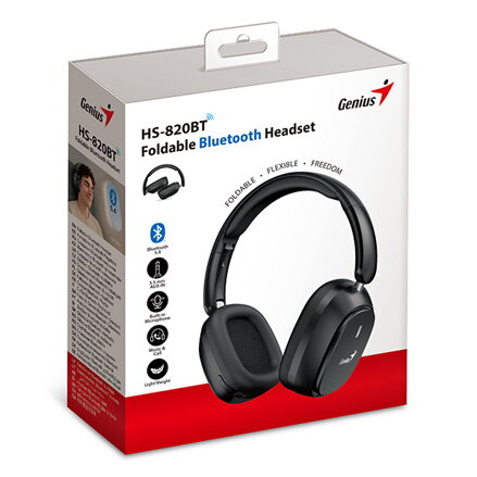 Genius HS-820BT sluchátka s mikrofonem, bezdrátová, černá, bluetooth