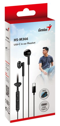Genius HS-M366, sluchátka s mikrofonem, černá, 360°rotační klip, USB Type-C