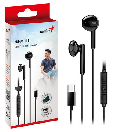 Genius HS-M366, sluchátka s mikrofonem, černá, 360°rotační klip, USB Type-C