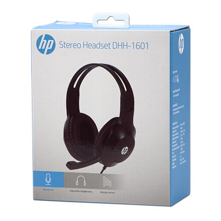 HP DHH-1601 sluchátka s mikrofonem, ovládání hlasitosti, černá, klasická typ 2x 3.5 mm jack