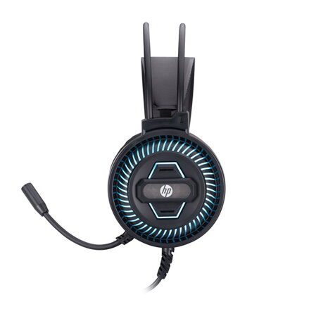 HP DHE-8001, sluchátka s mikrofonem, ovládání hlasitosti, černá, 2.0, podsvícená, 3.5 mm jack + USB