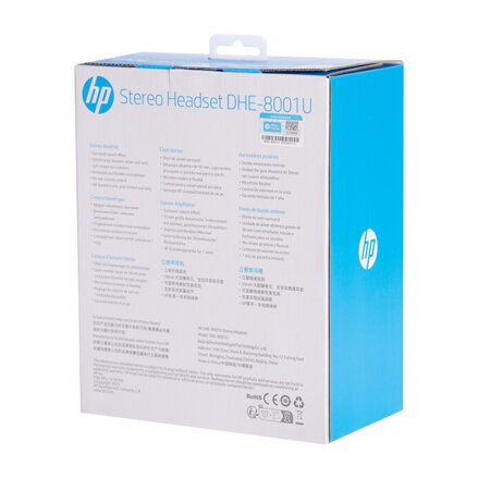 HP DHE-8001, sluchátka s mikrofonem, ovládání hlasitosti, černá, 2.0, podsvícená, 3.5 mm jack + USB