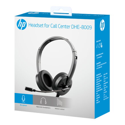 HP DHE-8009 sluchátka s mikrofonem, ovládání hlasitosti, černá, klasická typ 3,5mm jack