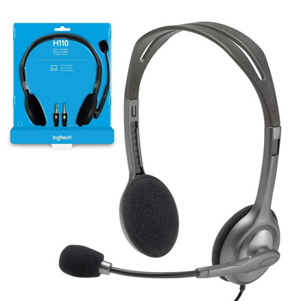 Logitech Stereo H110, sluchátka s mikrofonem, šedá