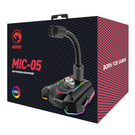 Marvo, herní mikrofon MIC-05, mikrofon, nastavení hlasitosti, černý, Rainbow podsvícení, držák telefonu