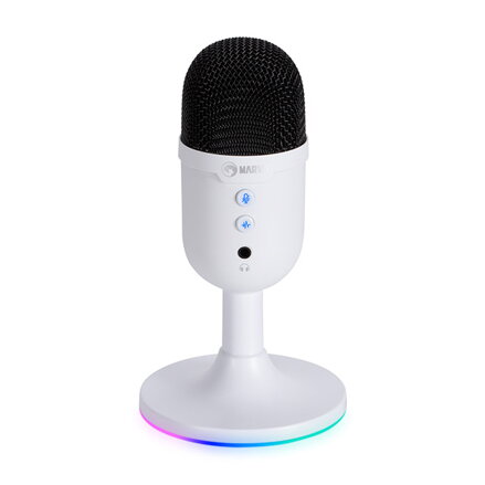 Marvo, herní/streamovací mikrofon, MIC-06, bílá, RGB podsvícení, vstup pro sluchátka