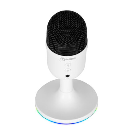 Marvo, herní/streamovací mikrofon, MIC-06, bílá, RGB podsvícení, vstup pro sluchátka