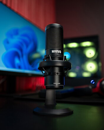 Marvo, herní/streamovací mikrofon, BLAST 60 Black, černý, RGB podsvícení, vstup pro sluchátka