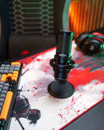 Marvo, herní/streamovací mikrofon, BLAST 60 Black, černý, RGB podsvícení, vstup pro sluchátka
