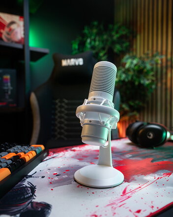 Marvo, herní/streamovací mikrofon, BLAST 60 White, bílý, RGB podsvícení, vstup pro sluchátka