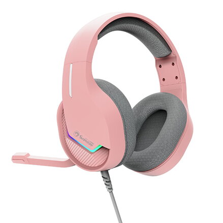 Marvo TACTIC 40, sluchátka s mikrofonem, drátová, růžová, 2.0, podsvícené, USB