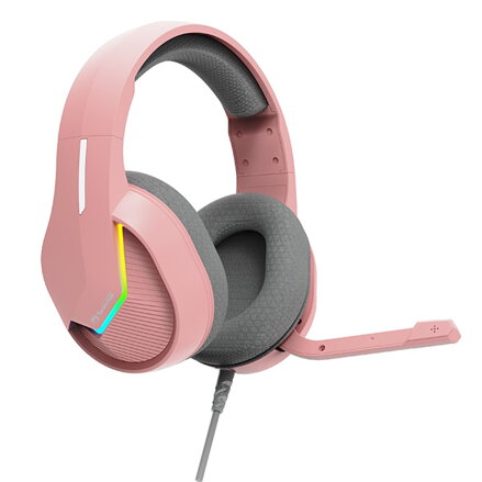 Marvo TACTIC 40, sluchátka s mikrofonem, drátová, růžová, 2.0, podsvícené, USB