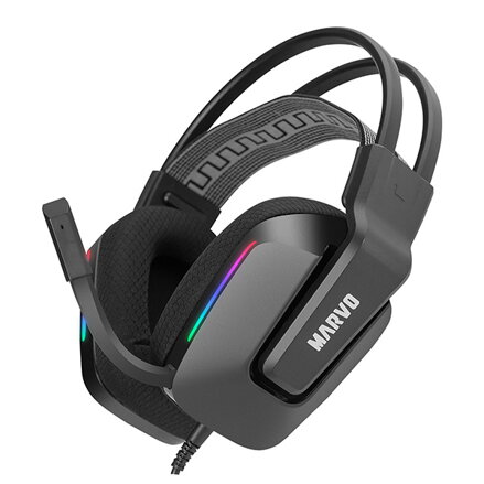 Marvo H8619, sluchátka s mikrofonem, ovládání hlasitosti, černá, podsvícená, 3.5 mm jack + rozdvojka