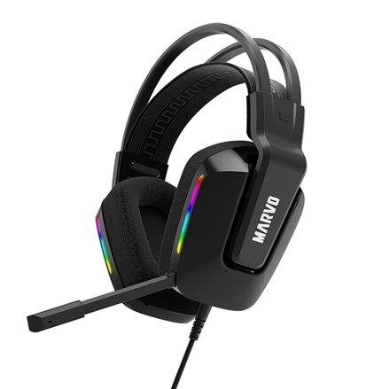 Marvo H8619, sluchátka s mikrofonem, ovládání hlasitosti, černá, podsvícená, 3.5 mm jack + rozdvojka