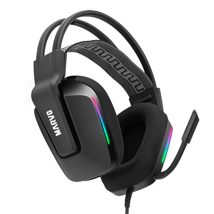 Marvo H8619, sluchátka s mikrofonem, ovládání hlasitosti, černá, podsvícená, 3.5 mm jack + rozdvojka