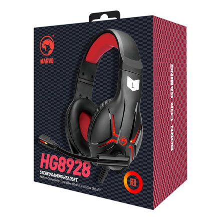 Marvo HG8928, sluchátka s mikrofonem, ovládání hlasitosti, černá, ,podsvícená typ 3.5 mm jack + rozdvojka