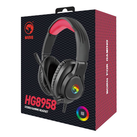 Marvo HG8958, sluchátka s mikrofonem, ovládání hlasitosti, černá, herní, 3.5 mm jack + rozdvojka + USB
