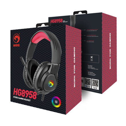 Marvo HG8958, sluchátka s mikrofonem, ovládání hlasitosti, černá, herní, 3.5 mm jack + rozdvojka + USB